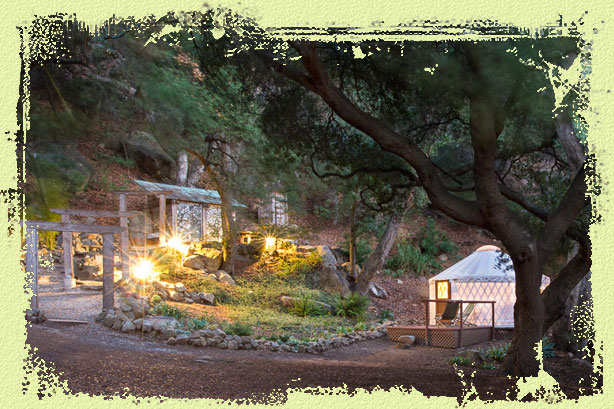 Outside Yurt with Path Lit