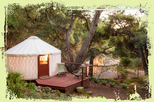 Outside Yurt Lit Interior